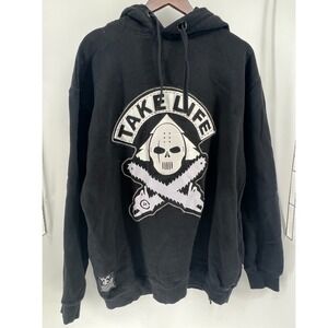 LRG Take Life Skull Chainsaw Hoodie Black Mens Size 2X-Large